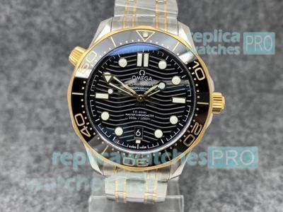 VSF 8800 Omega Seamaster 300 Watch 42mm Black Wave Dial Two Tone Gold